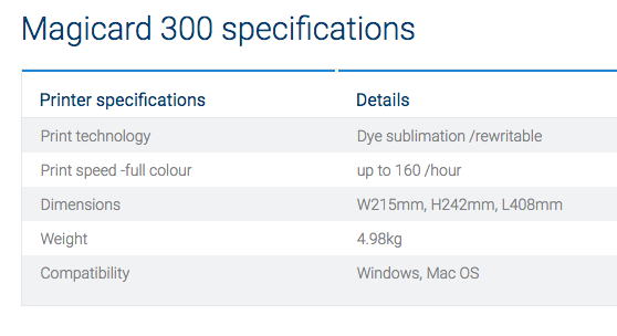 Magicard 300 Printer Specifications